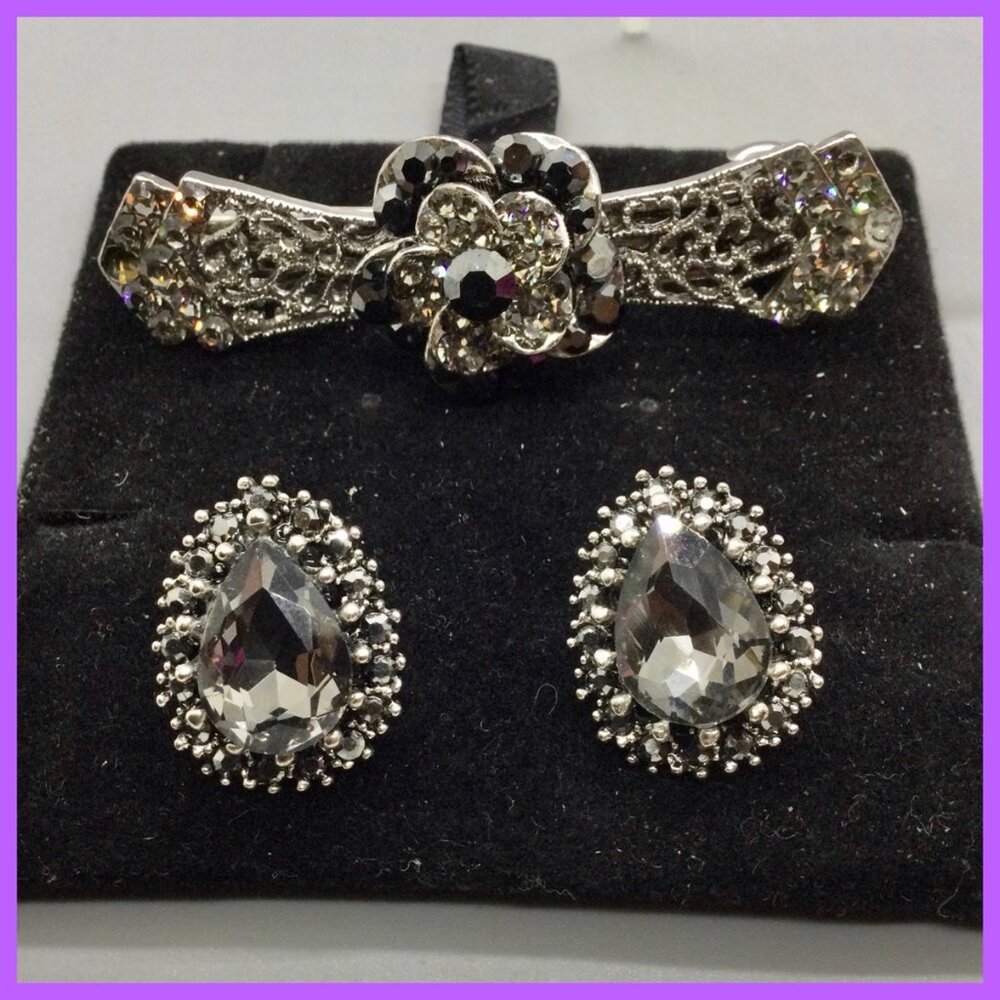 Smokey Rhinestone Barette/Earrings